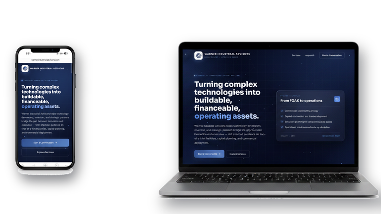 Warner Industrial Advisors website on laptop and phone